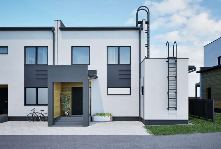 talo E julkisivu kivitalo Tuusula moderni kaupunkipientalokohde 3D havainnekuva