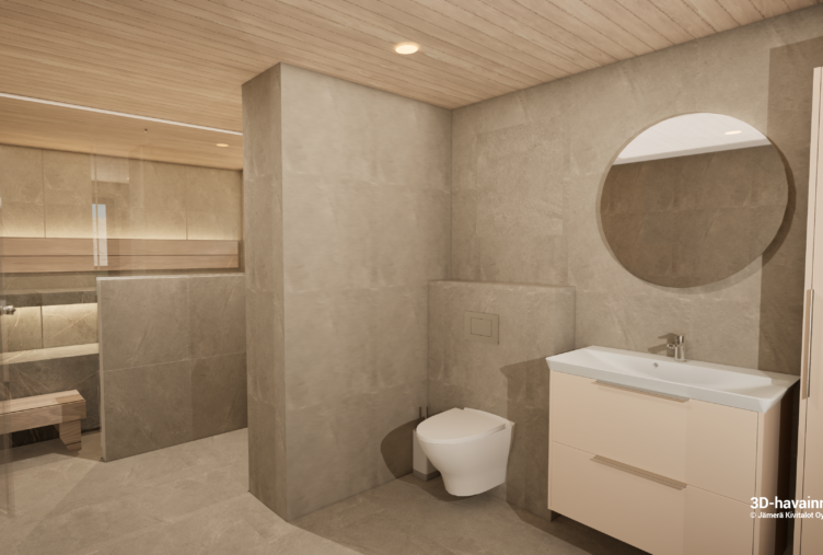 kylpyhuone ja sauna kivitalo Tuusula 128 m2 talo B Rykmentinpuisto