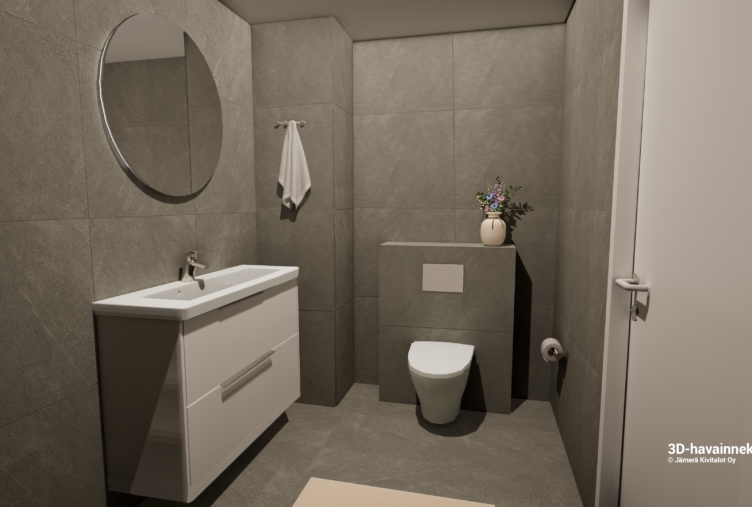 erillinen wc kivitalo Tuusula 134 m2 talo C moderni wc tila