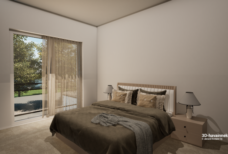 talo D makuuhuone kivitalo Tuusula valoisa makuuhuone suurella ikkunalla