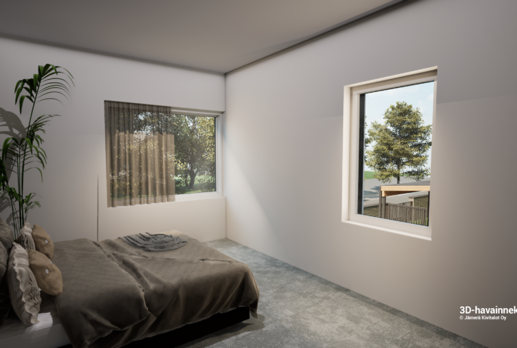 talo E makuuhuone kivitalo Tuusula valoisa makuuhuone ikkuna 3D havainnekuva