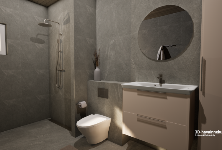 kylpyhuone kivitalo Tuusula suihku laatoitettu kylpyhuone moderni talo C