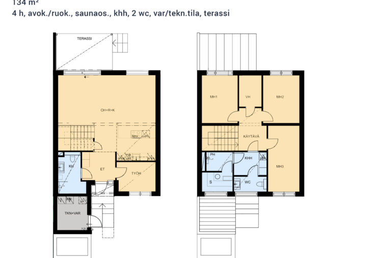 talo D pohjakuva 134 m2 kivitalo Tuusula 4h avokeittiö sauna terassi
